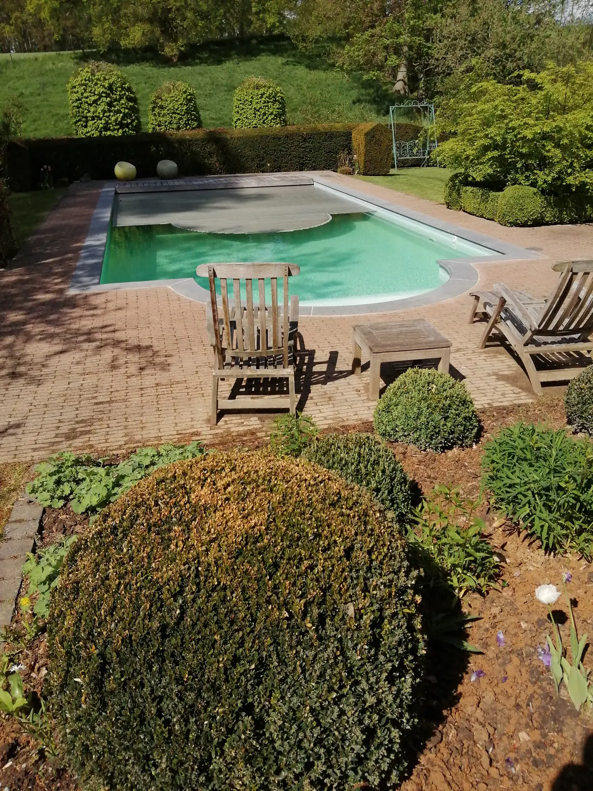 Zwembad in Overijse, met natuurstenen terras en ronde trap (foto 2 van 2)