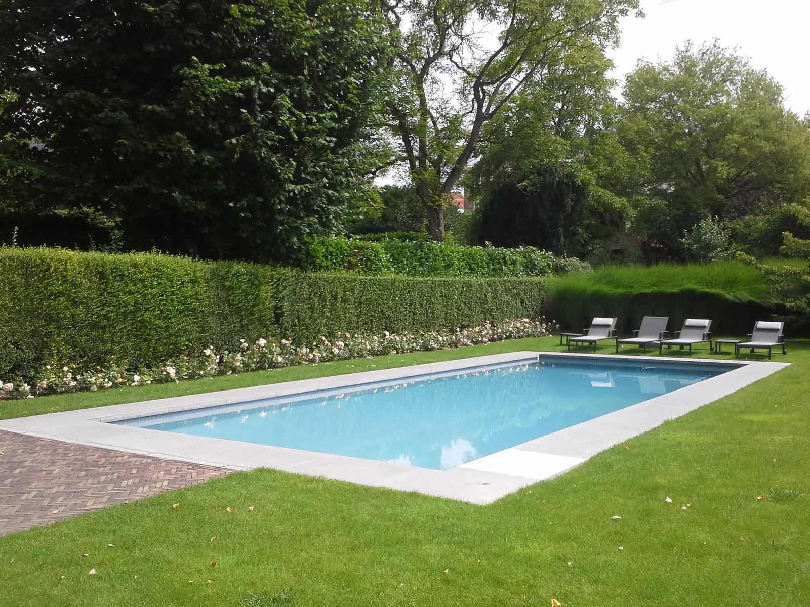 Strak zwembad in een grote tuin (foto 1 van 5)